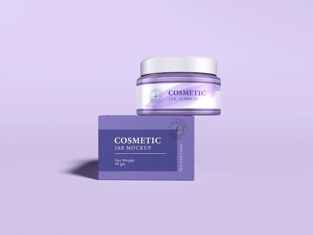 Free PSD | Transparent glossy glass cosmetic cream container branding mockup