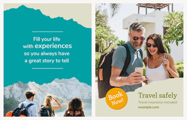 Free PSD | Travel agency flyer template psd with vacation photo in modern style