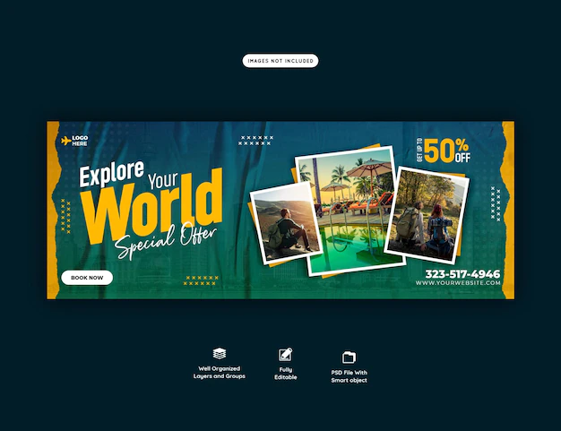Free PSD | Travel and tourism facebook cover template