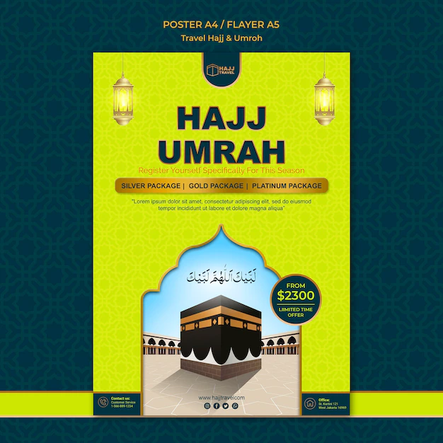 Free PSD | Travel hajj and umrah poster template