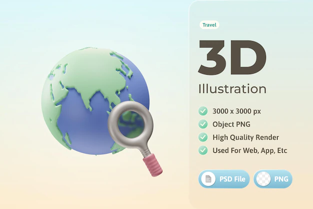 Free PSD | Travel object globe 3d illustration