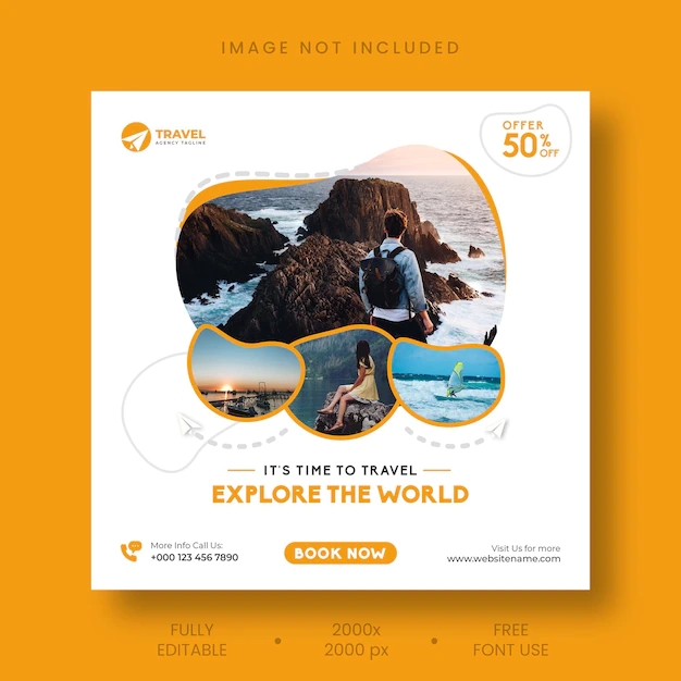Free PSD | Travel tour instagram post or social media post template