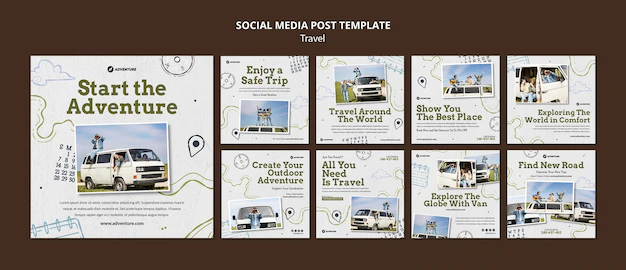 Free PSD | Traveling social media posts template with photo