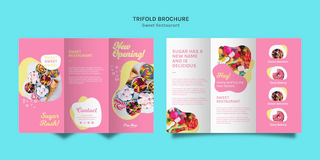 Free PSD | Trifold brochure in pink tones for candy store
