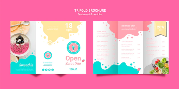 Free PSD | Trifold smoothie brochures set template
