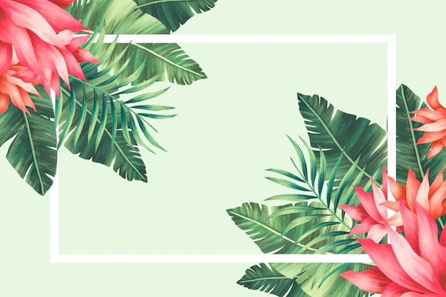 Free PSD | Tropical floral border with hand painted leaves and flowers