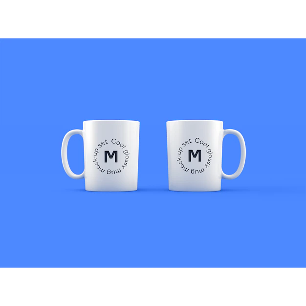 Free PSD | Two mugs on blue background mock up
