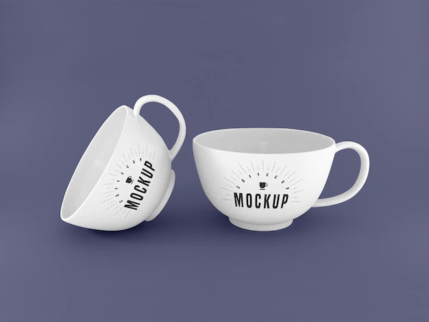 Free PSD | Two white mugs mockup