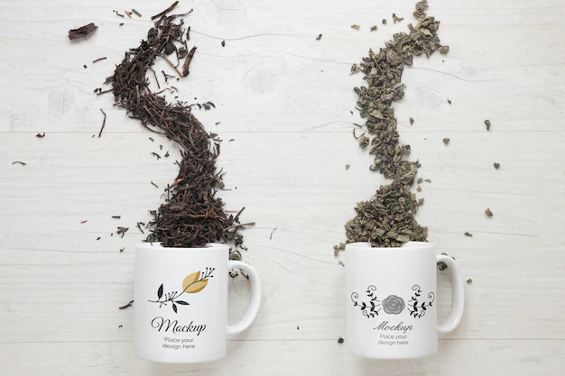 Free PSD | Various tea from overturned mugs mock-up