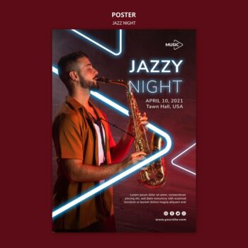 Free PSD | Vertical poster for neon jazz night event