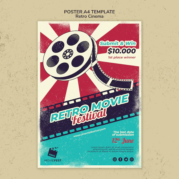 Free PSD | Vertical poster template for retro cinema