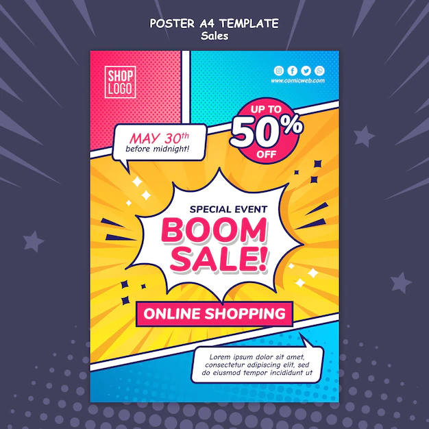 Free PSD | Vertical poster template for sales in comic style