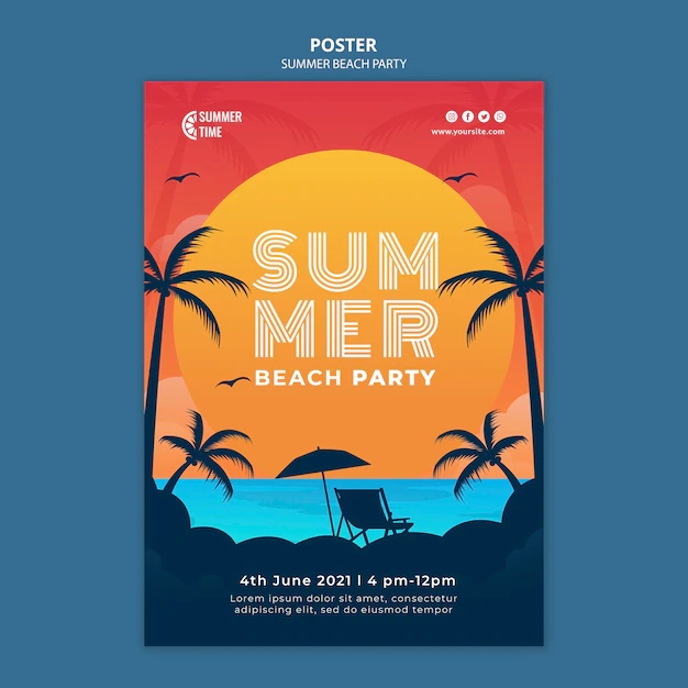 Free PSD | Vertical poster template for summer beach party