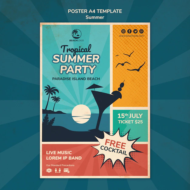 Free PSD | Vertical poster template for tropical beach party