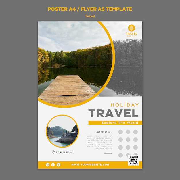 Free PSD | Vertical travel poster template with nature landscape