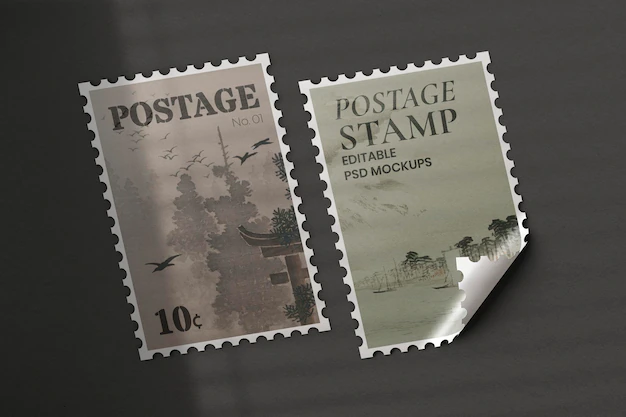 Free PSD | Vintage postage stamps psd mockup