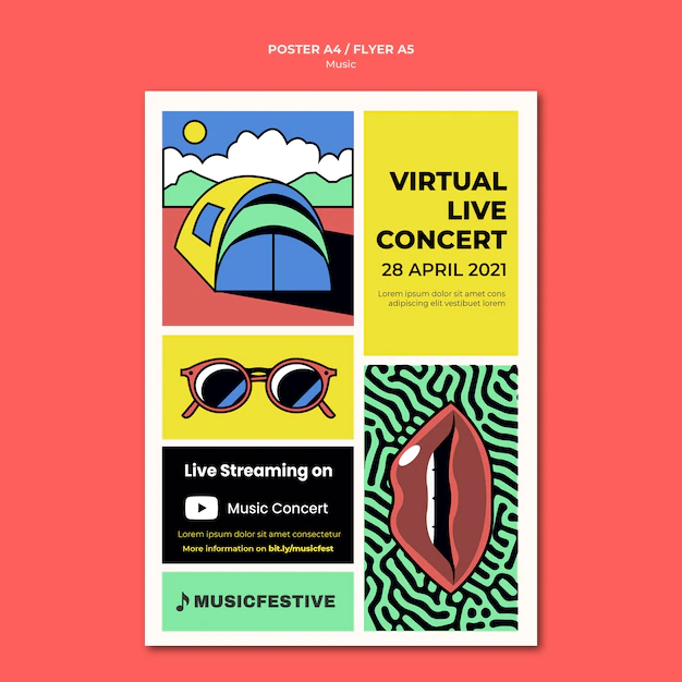 Free PSD | Virtual live concert poster template