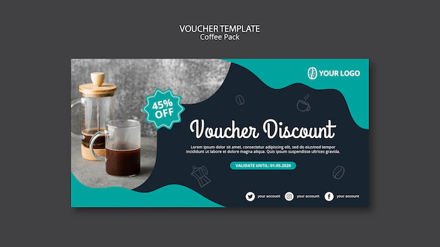 Free PSD | Voucher template with coffee theme