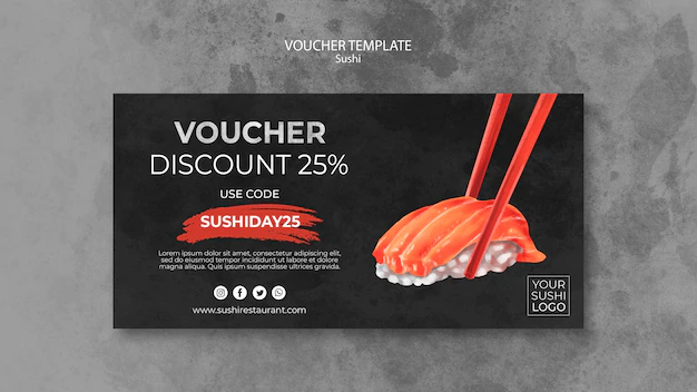Free PSD | Voucher template with sushi day concept
