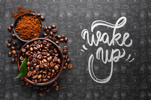 Free PSD | Wake up background with bowl full of coffee beans