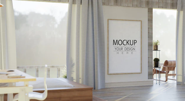 Free PSD | Wall art mockup, canvas or picture frame in living room