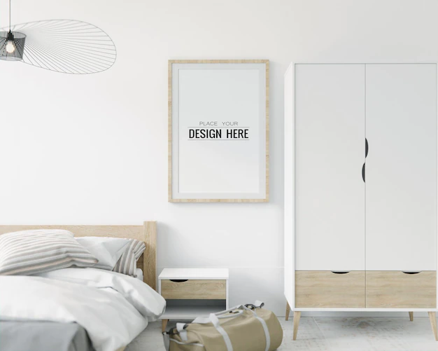 Free PSD | Wall art or canvas frame mockup interior in a bedroom