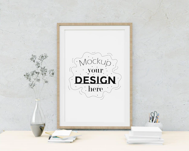 Free PSD | Wall art or canvas frame mockup over table