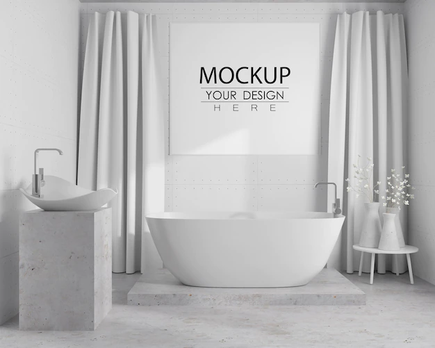 Free PSD | Wall art or picture frame mockup on bathroom interior