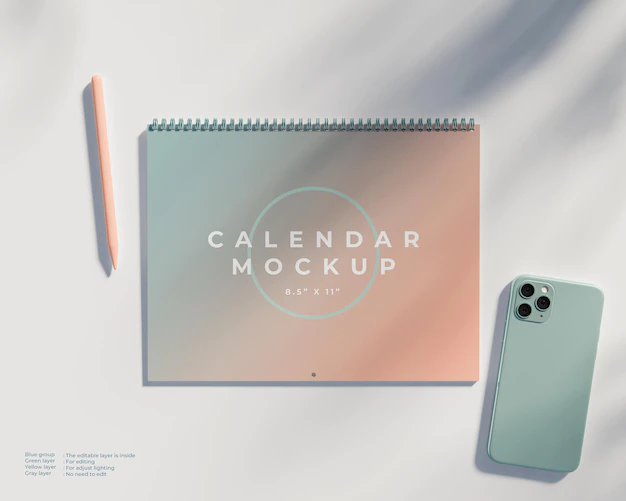 Free PSD | Wall calendar mockup