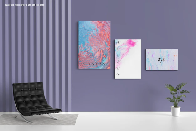 Free PSD | Wall canvas mockup, different sizes