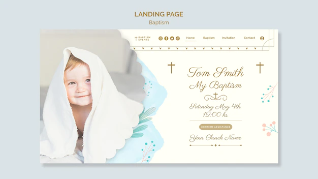 Free PSD | Watercolor design baptism landing page template