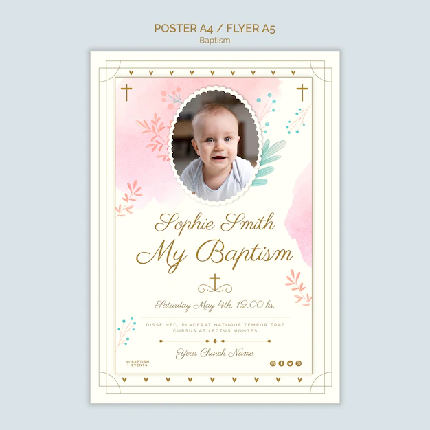 Free PSD | Watercolor design baptism poster template