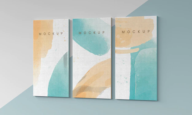 Free PSD | Watercolor painting on canvas set