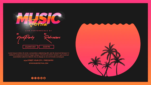 Free PSD | Web banner template for 80s music festival