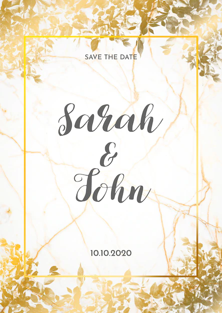 Free PSD | Wedding card invitation with golden leaves