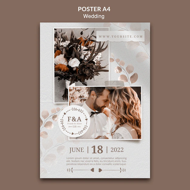 Free PSD | Wedding celebration a4 poster template