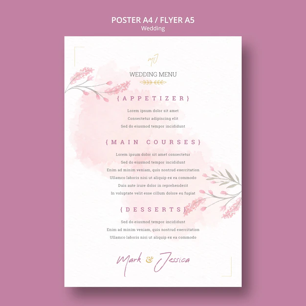 Free PSD | Wedding menu poster mock-up