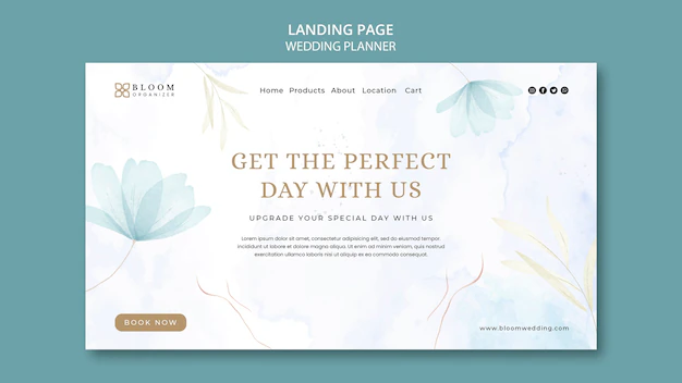 Free PSD | Wedding planner landing page template with watercolor floral design