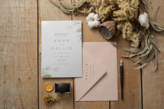 Free PSD | Wedding table with invitation mockup