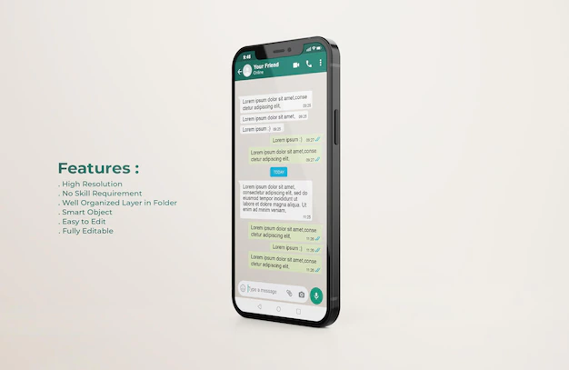 Free PSD | Whatsapp interface template on mobile phone mockup