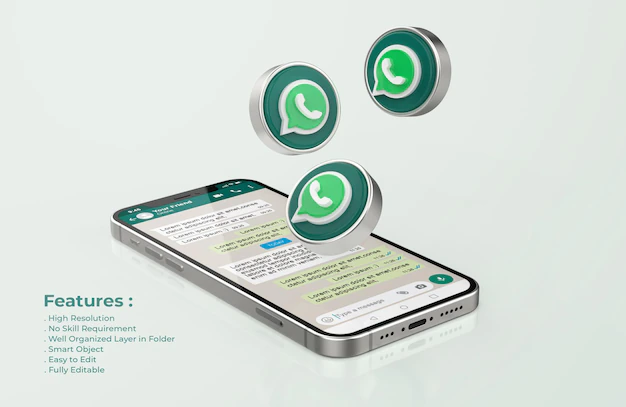 Free PSD | Whatsapp on silver mobile phone mockup