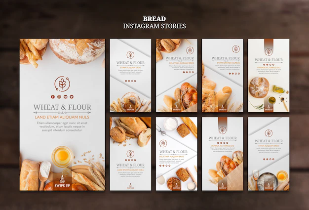 Free PSD | Wheat and flour bread instagram stories