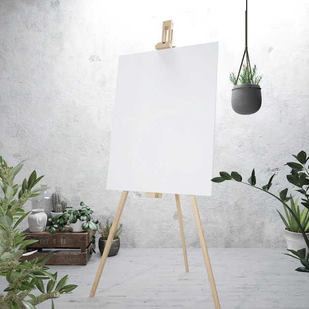 Free PSD | White canvas on a easel