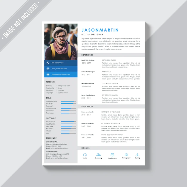 Free PSD | White cv template with blue and grey details