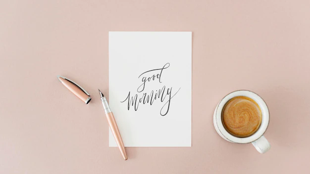 Free PSD | White paper mockup by a coffee cup on a pink table