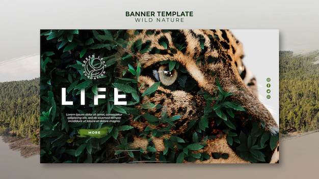 Free PSD | Wild nature beautiful yellow green eyes of a tiger banner template
