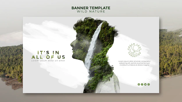 Free PSD | Wild nature man with waterfall design banner template