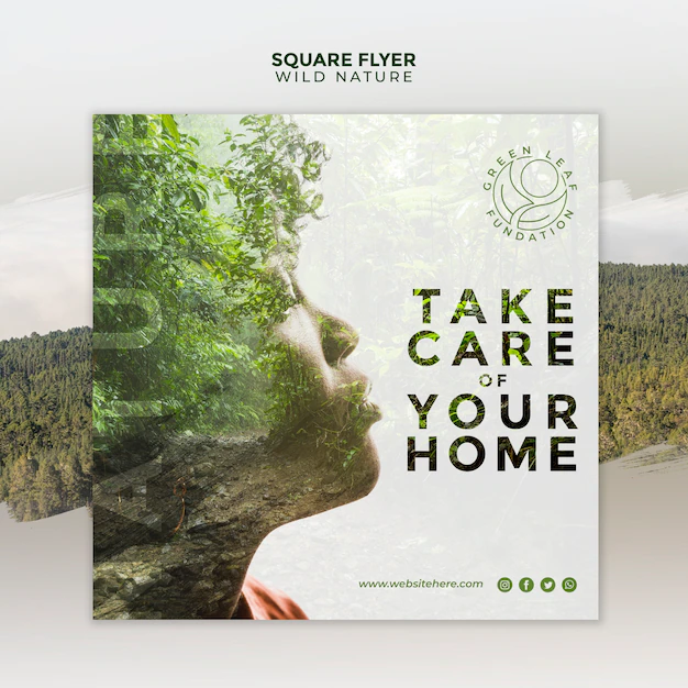 Free PSD | Wild nature take care of your home square flyer