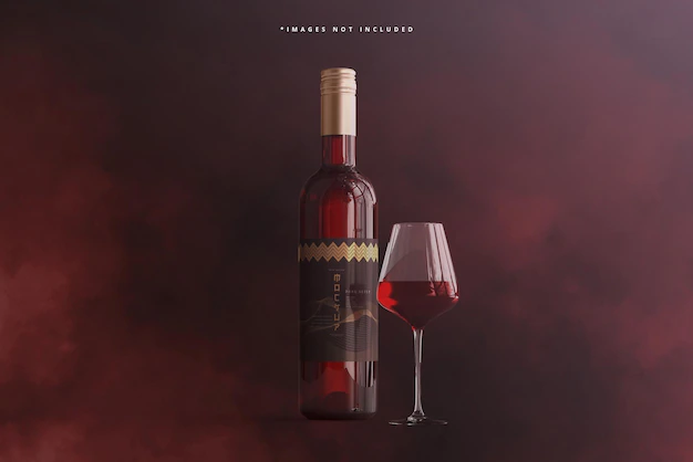 Free PSD | Wine bottle with glass mockup