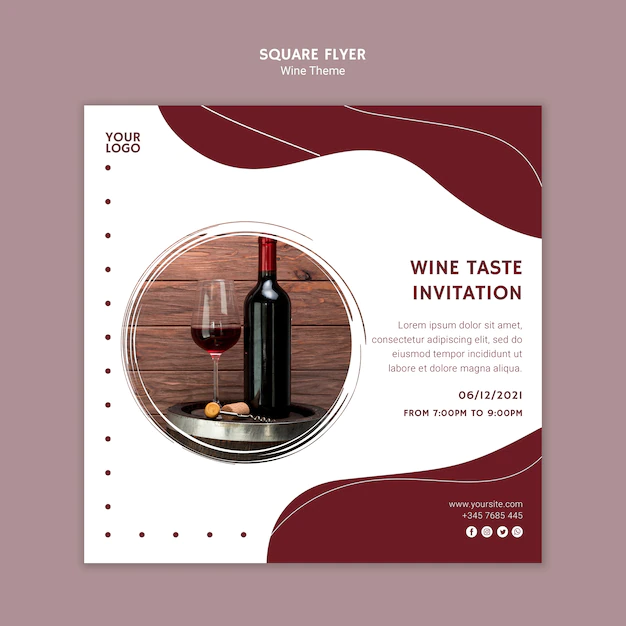 Free PSD | Wine taste invitation square flyer